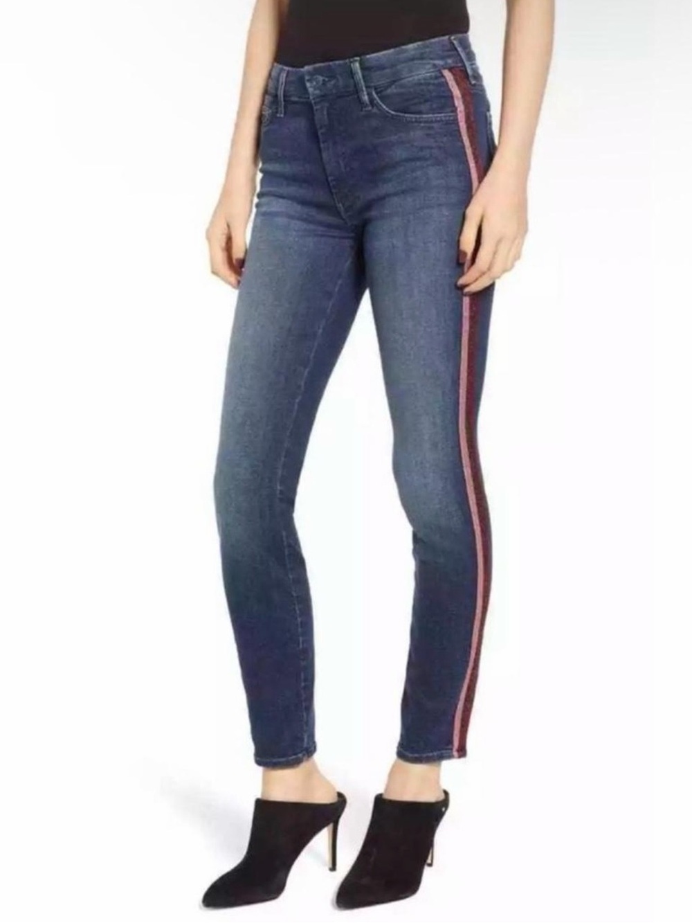 ⚡️MOTHER Dark Blue Skinny Jeans with Pink Side Stripe